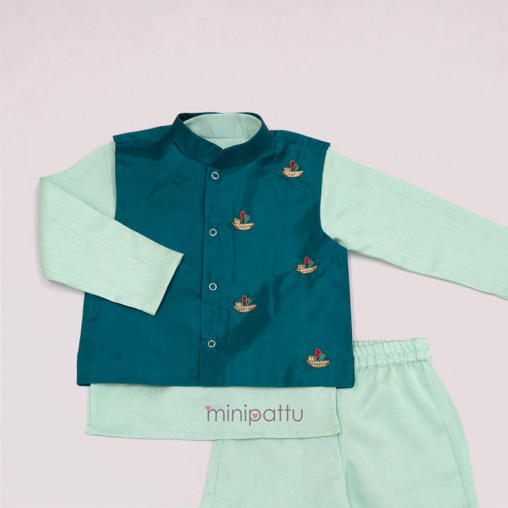 Advik - Aqua Blue Teal Embellished Jacket set