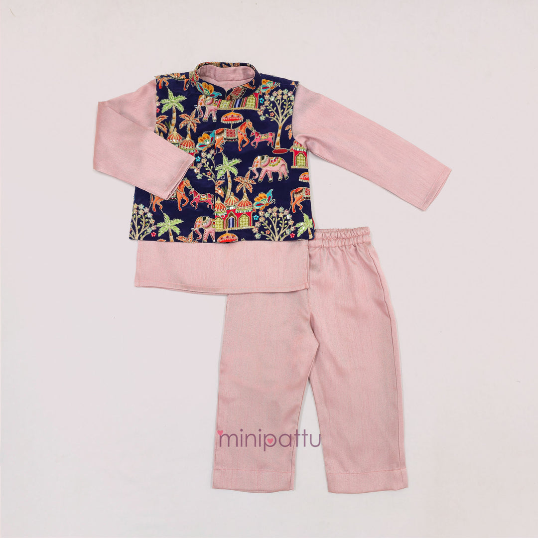 Abhinav - Navy blue Mauve Pink Designer Jacket set