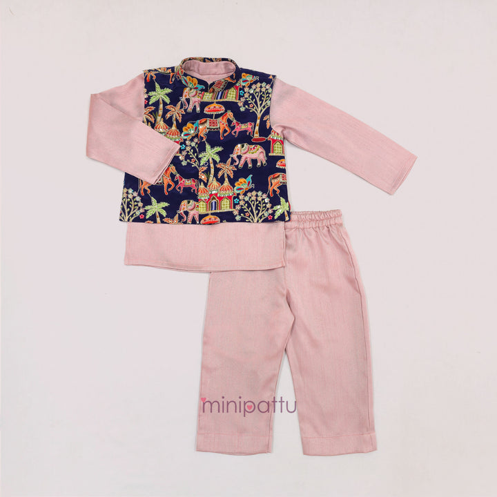 Abhinav - Navy blue Mauve Pink Designer Jacket set