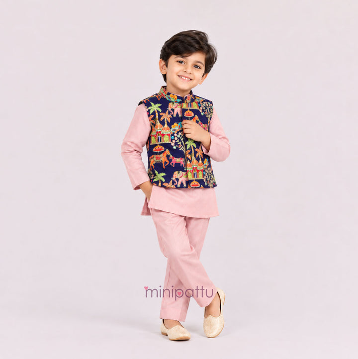 Abhinav - Navy blue Mauve Pink Designer Jacket set