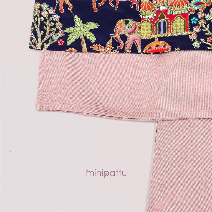 Abhinav - Navy blue Mauve Pink Designer Jacket set