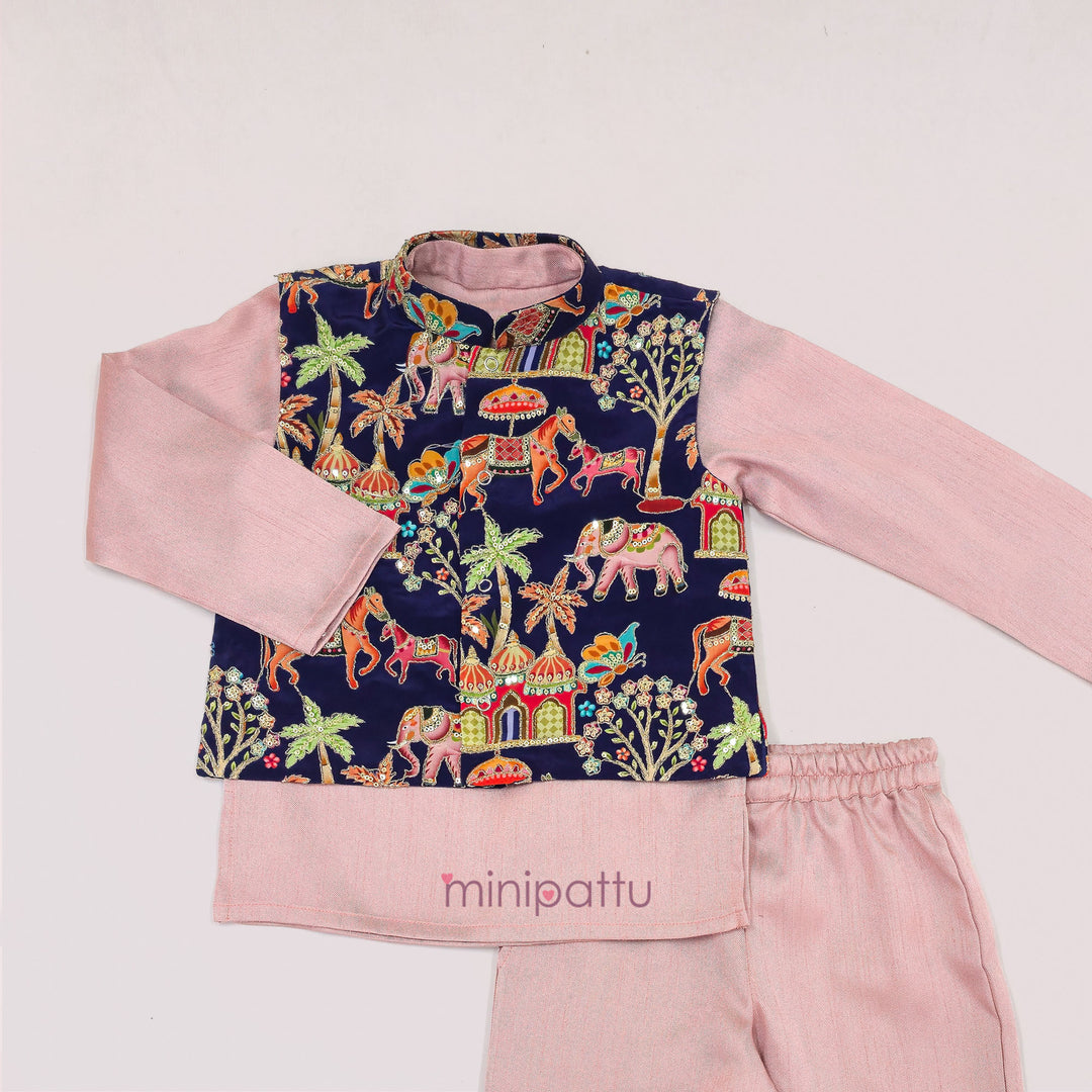 Abhinav - Navy blue Mauve Pink Designer Jacket set