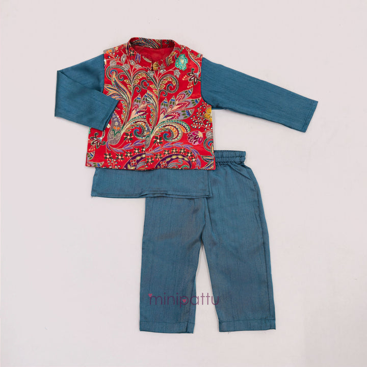 Abhinav - Rust Teal Designer Jacket set