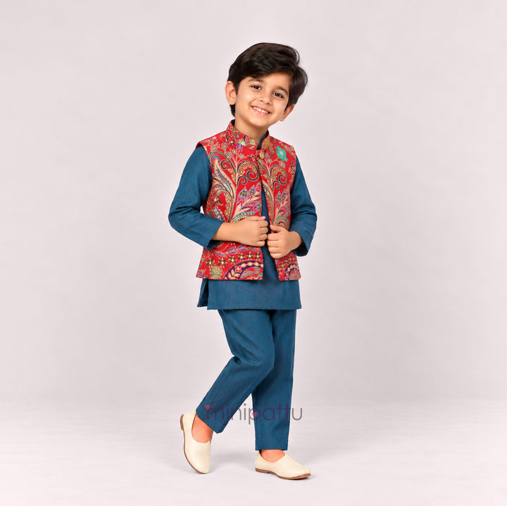 Abhinav - Rust Teal Designer Jacket set