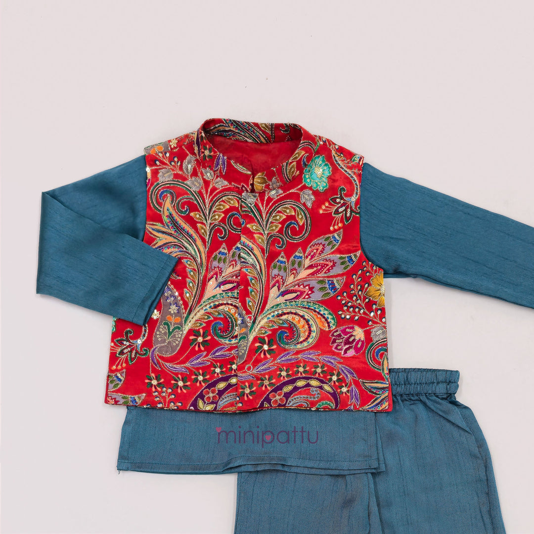 Abhinav - Rust Teal Designer Jacket set