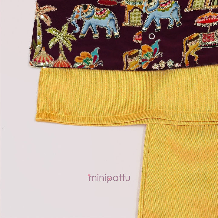Abhinav - Maroon Yellow Designer Jacket set