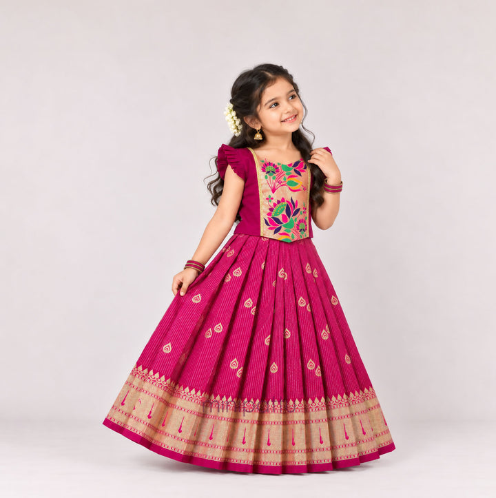 Paithani Pink Pattu Pavadai Minipattu