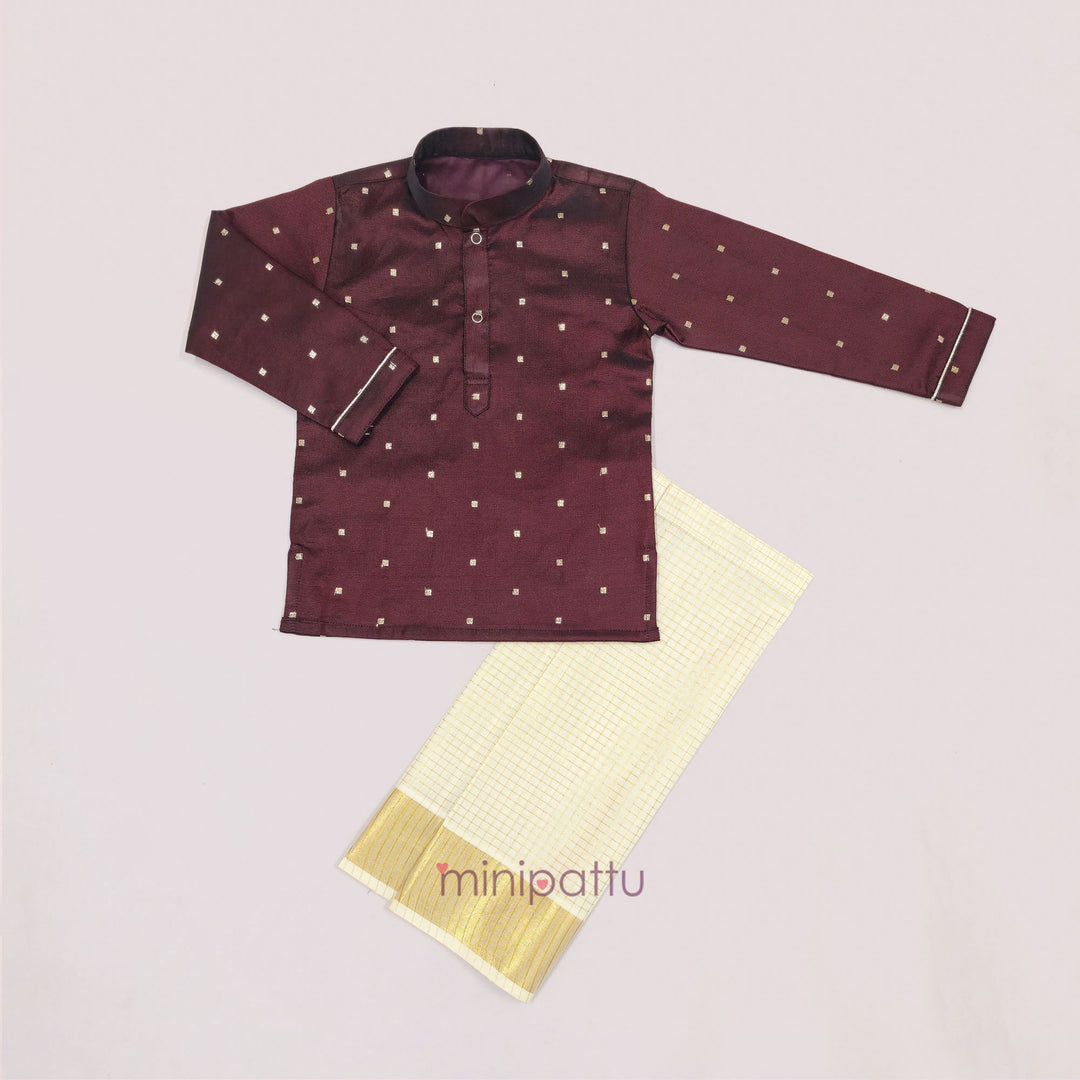 Karthikeya - Maroon Kurta & Veshti Set