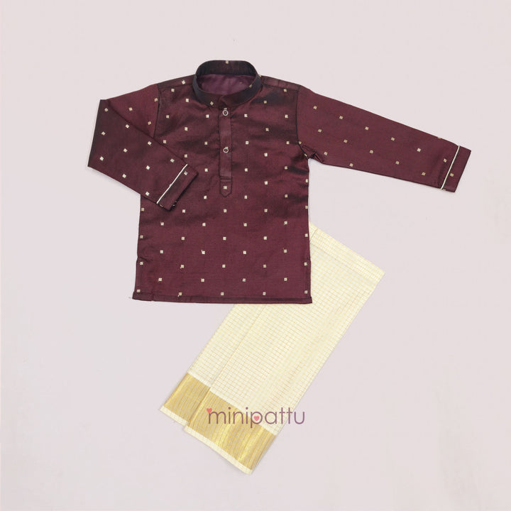Karthikeya - Maroon Kurta & Veshti Set