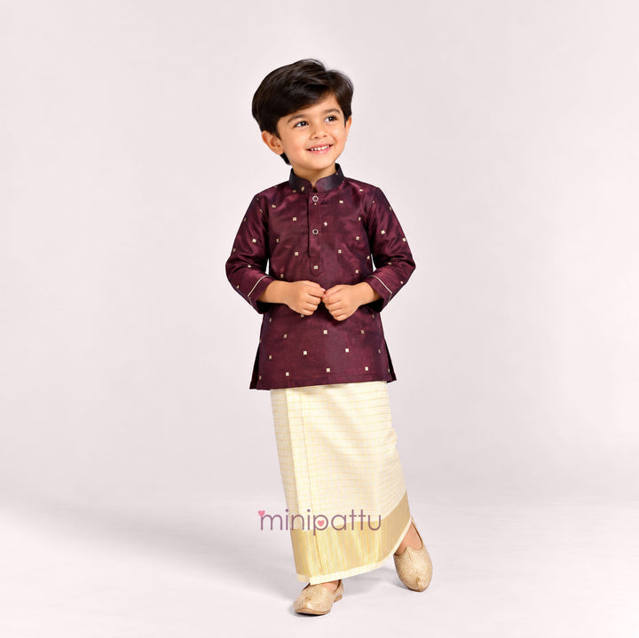Karthikeya - Maroon Kurta & Veshti Set