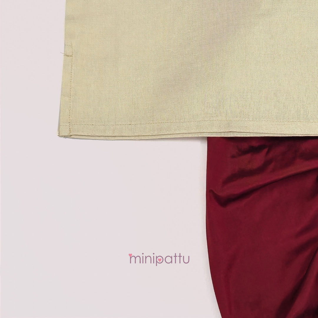 Perumal - Half White Tissue Kurta & Maroon Dhoti set