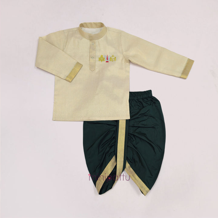 Perumal - Half White Tissue Kurta & Green Dhoti set