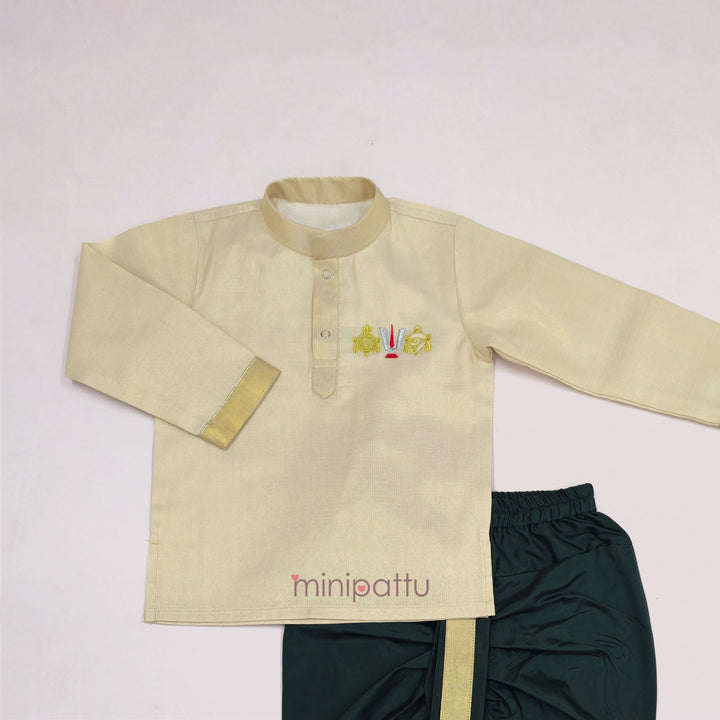Perumal - Half White Tissue Kurta & Green Dhoti set