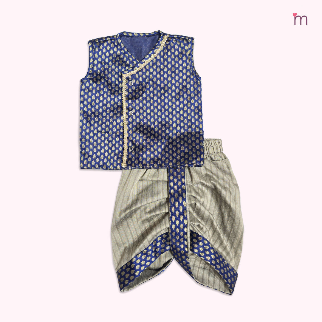 Rithvik - Navy Blue Butta Jabla Set Minipattu