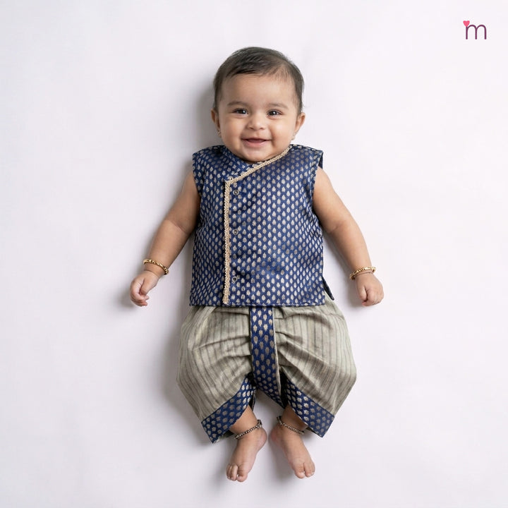 Rithvik - Navy Blue Butta Jabla Set Minipattu
