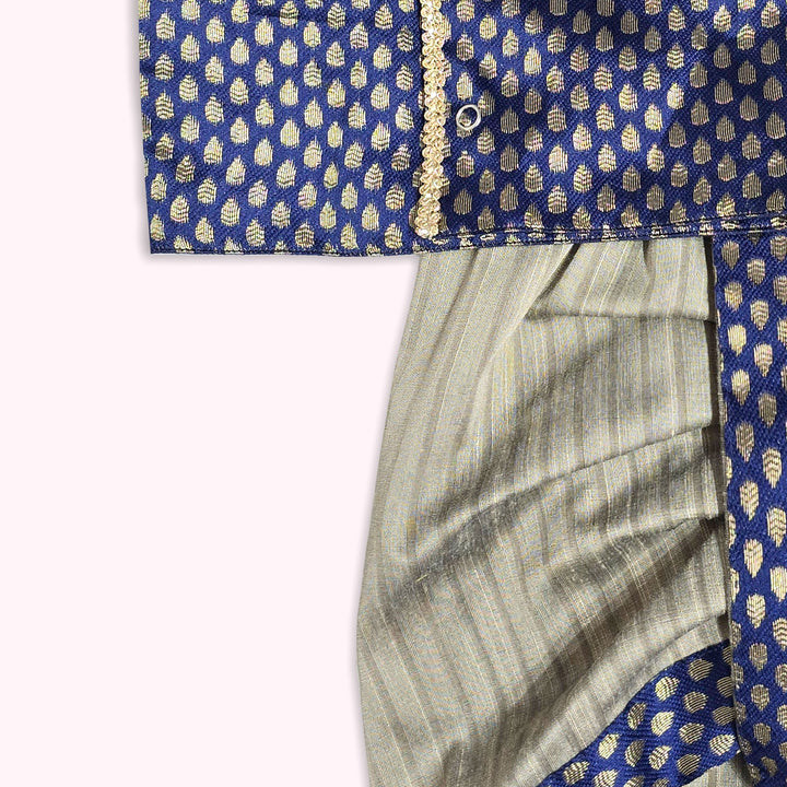 Rithvik - Navy Blue Butta Jabla Set Minipattu
