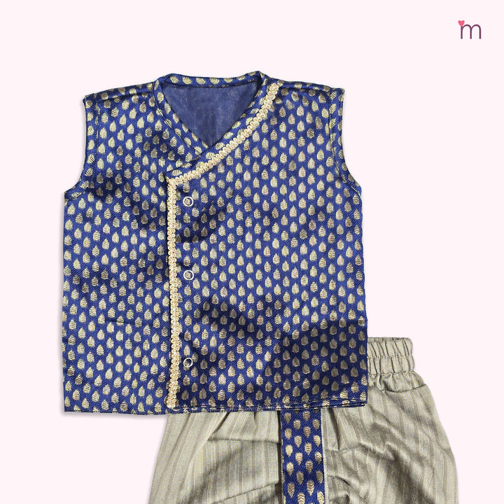 Rithvik - Navy Blue Butta Jabla Set Minipattu