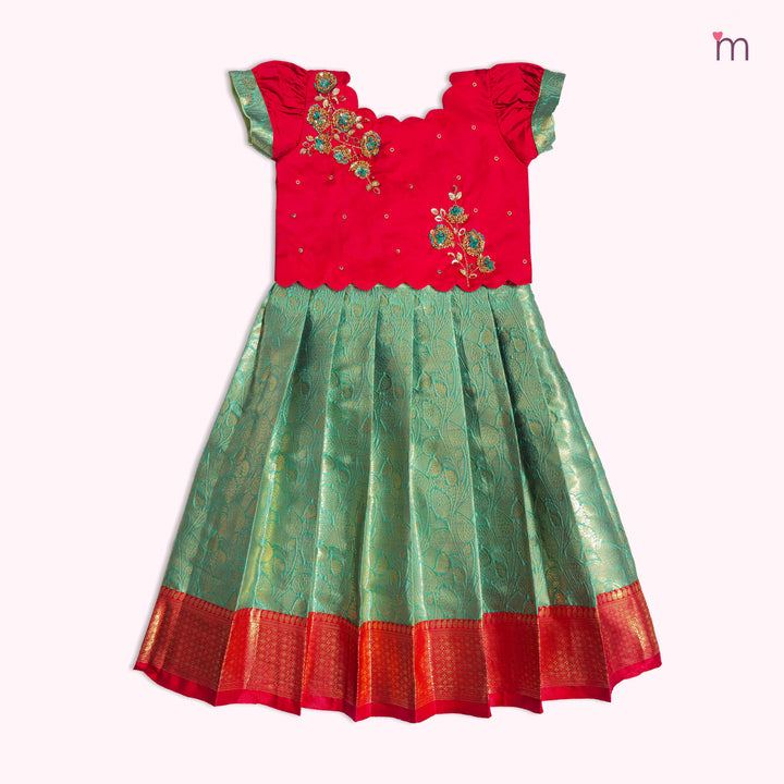 Akshara - Red Green Pattu Pavadai Minipattu