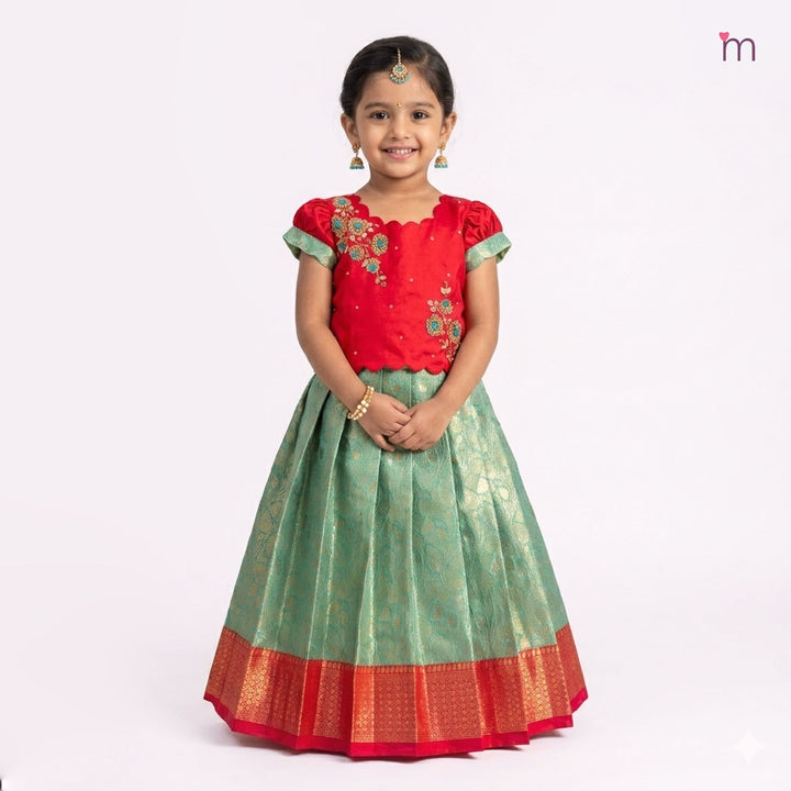 Akshara - Red Green Pattu Pavadai Minipattu