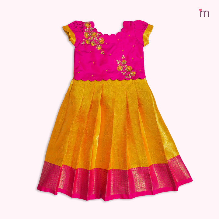 Akshara - Pink Yellow Pattu Pavadai Minipattu