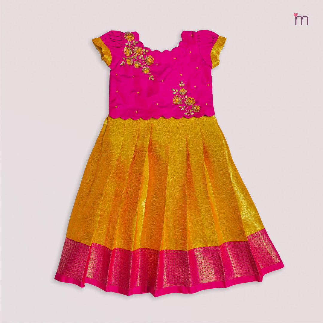 Akshara - Pink Yellow Pattu Pavadai Minipattu