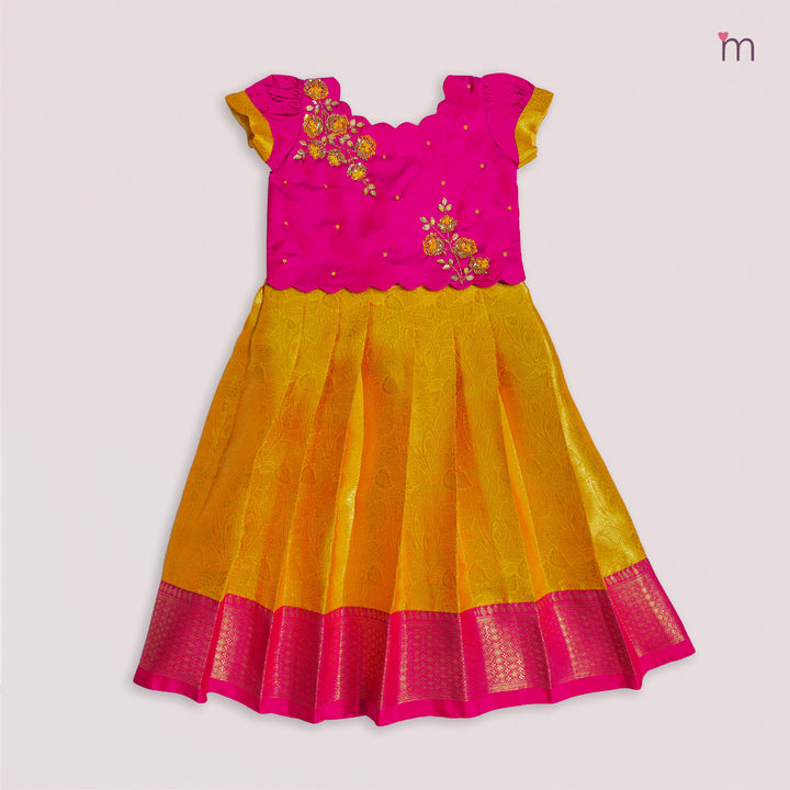 Akshara - Pink Yellow Pattu Pavadai Minipattu
