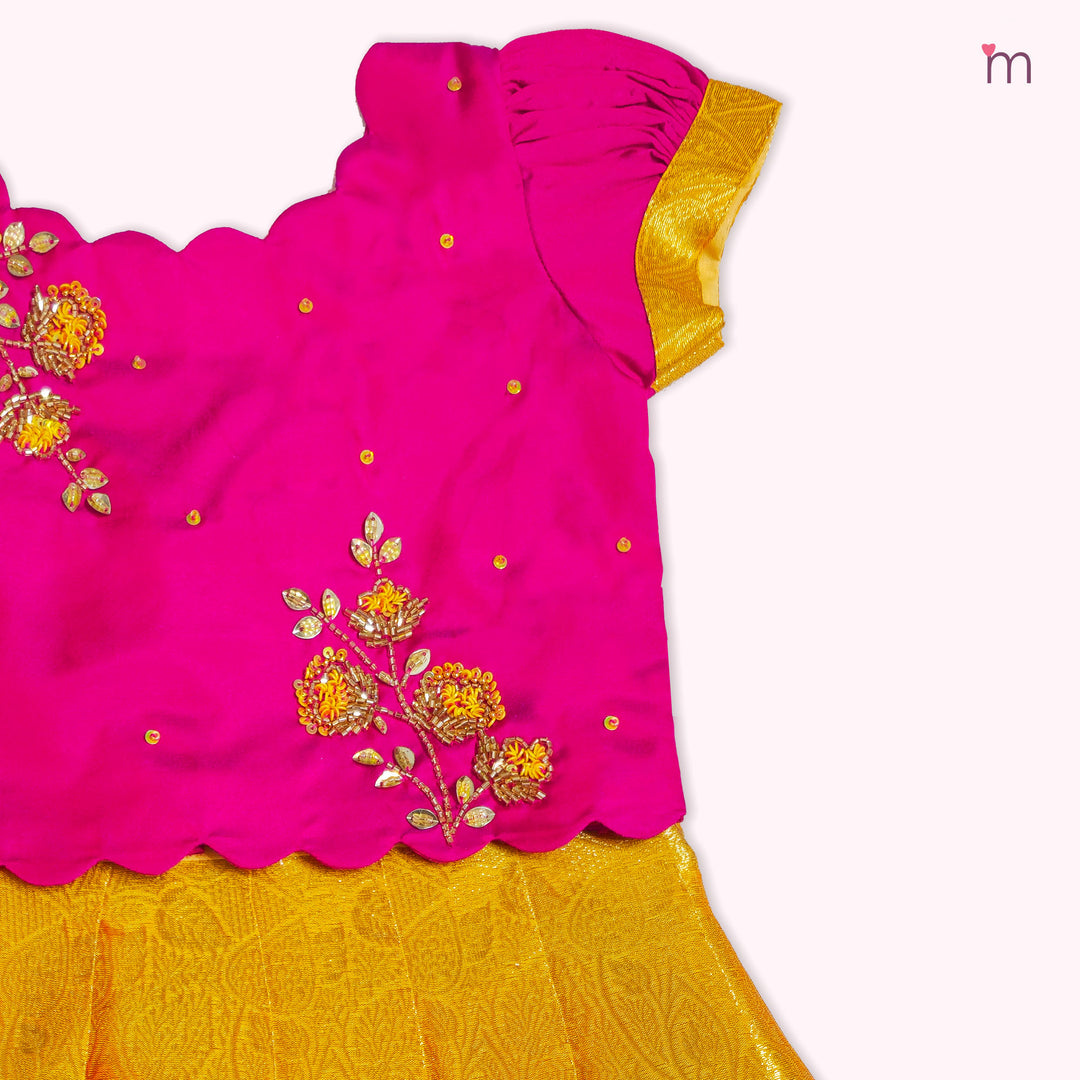Akshara - Pink Yellow Pattu Pavadai Minipattu