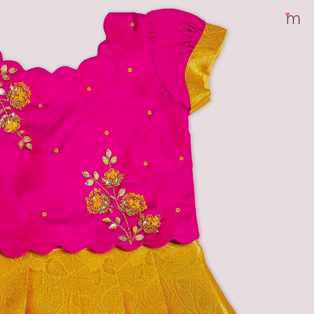 Akshara - Pink Yellow Pattu Pavadai Minipattu