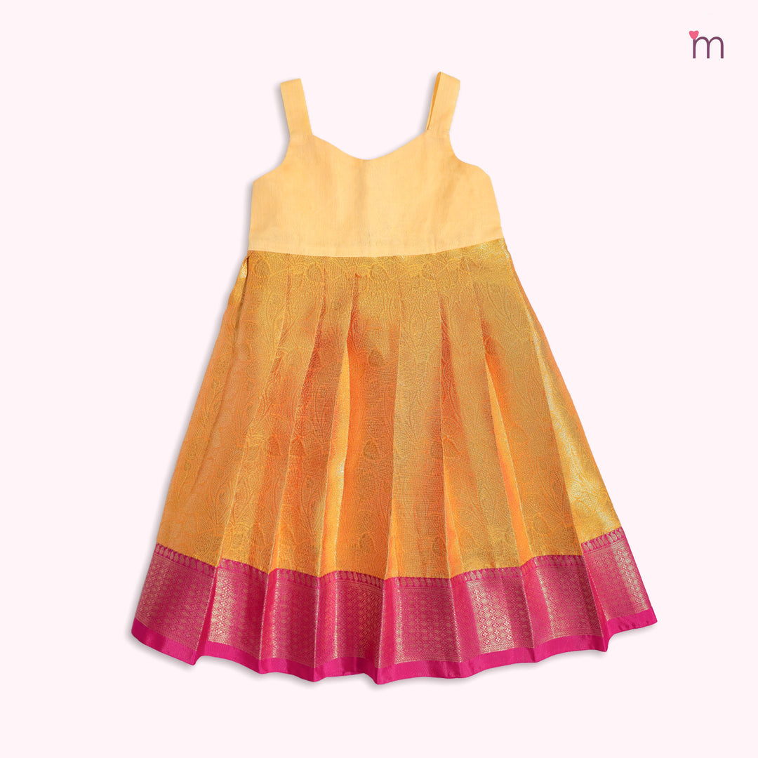 Akshara - Pink Yellow Pattu Pavadai Minipattu