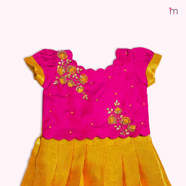 Akshara - Pink Yellow Pattu Pavadai Minipattu