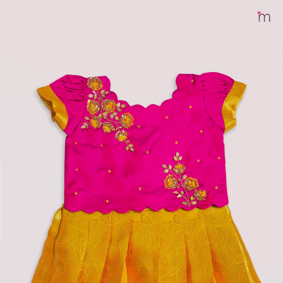 Akshara - Pink Yellow Pattu Pavadai Minipattu