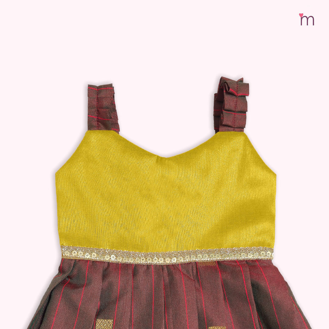 Yamini- Tissue Burgundy Frock Minipattu