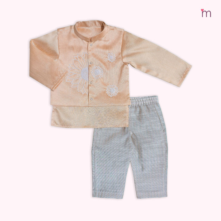 Sharvin - Peach Floral Sherwani set