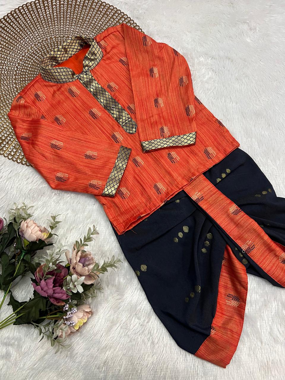 Vihaan - Peach Navy Zari Kurtha set