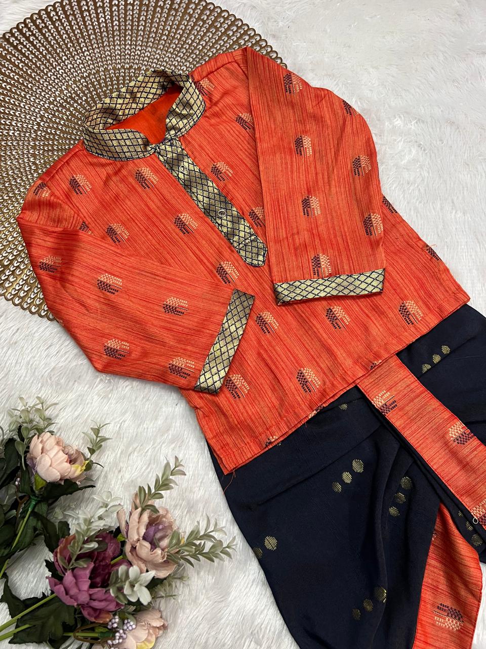 Vihaan - Peach Navy Zari Kurtha set