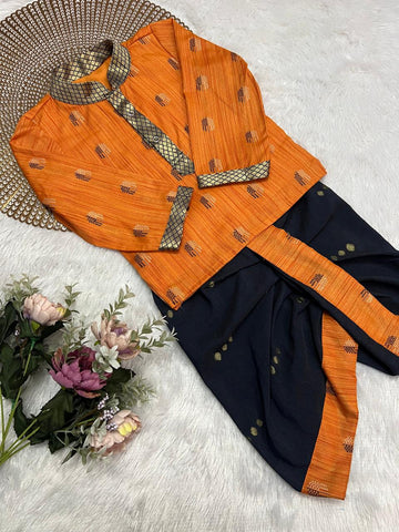 Vihaan - Orange Navy Zari Kurtha set