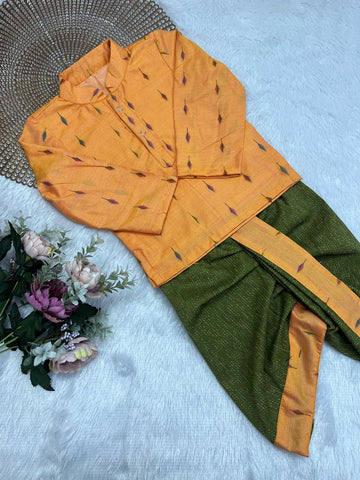 Vihaan - Orange Green Kurtha set