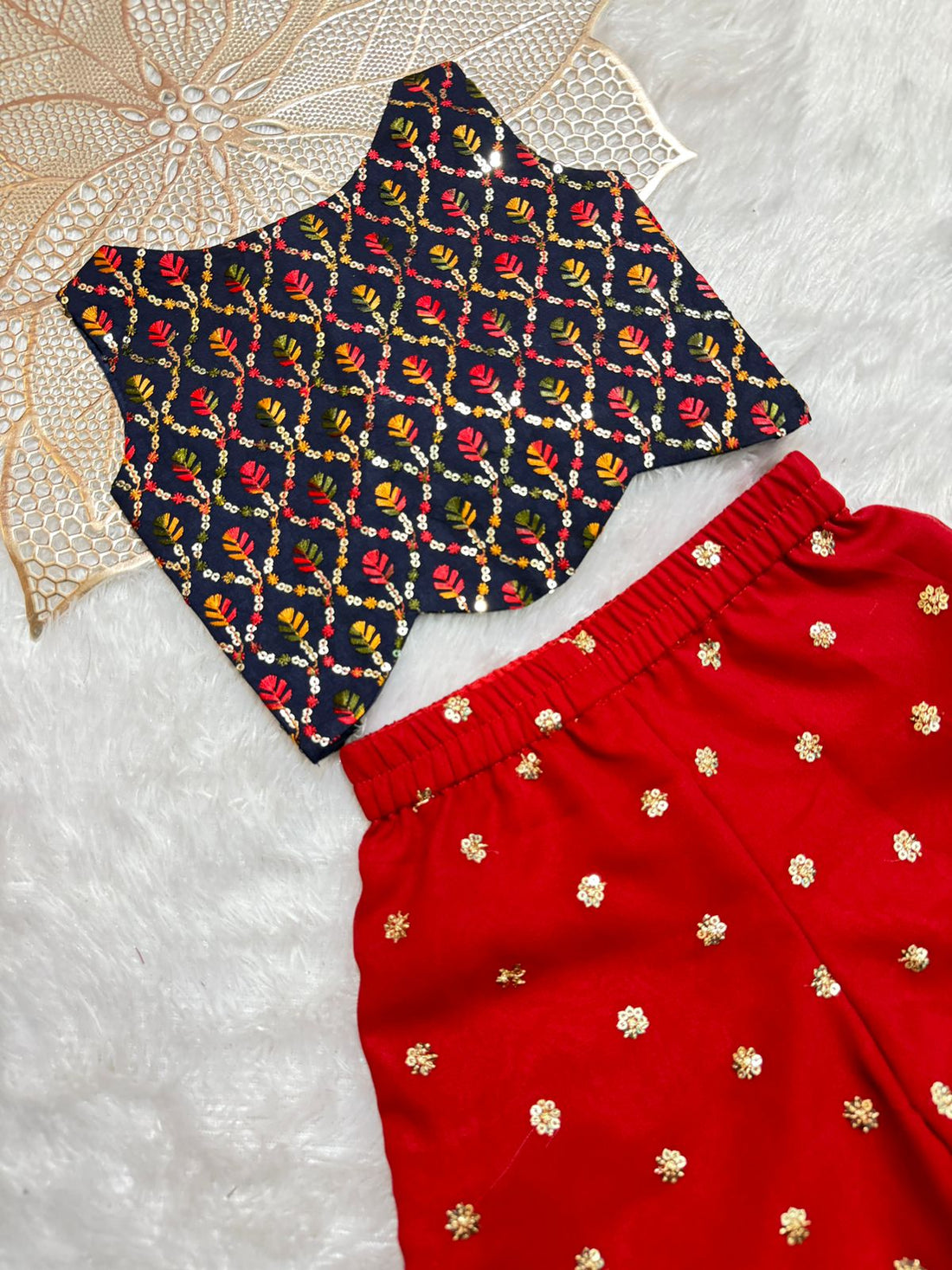 Shriya - Navy Red Designer Palazzo Minipattu