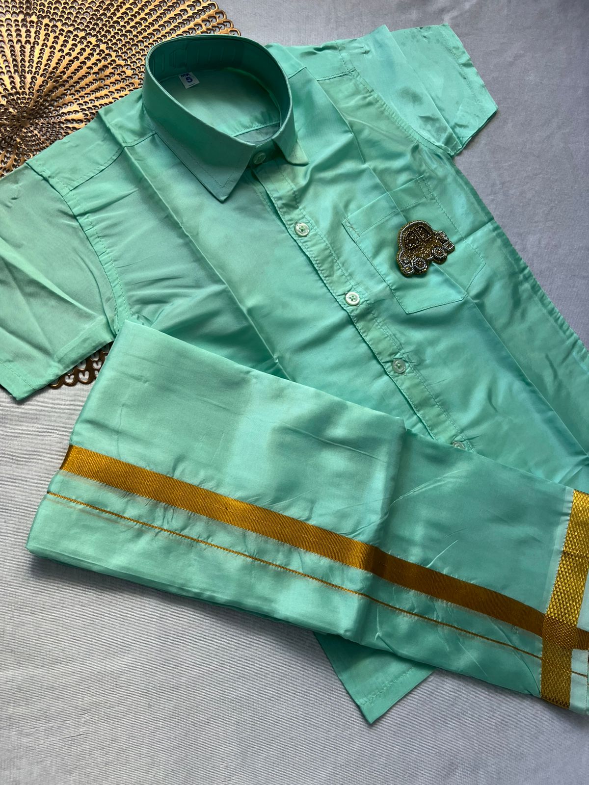 Mini Mappilai Green Shirt & Dhothi Set