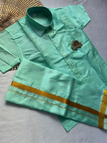 Mini Mappilai Green Shirt & Dhothi Set