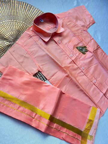 Mini Mappilai Peach Shirt & Dhothi Set