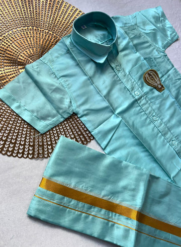 Mini Mappilai Blue Shirt & Dhothi Set