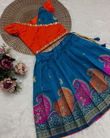Rangoli - Teal Blue Orange Designer Minipattu
