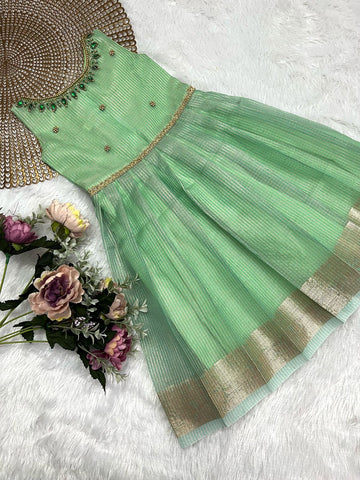 Tharini- Green Tissue Silk Frock