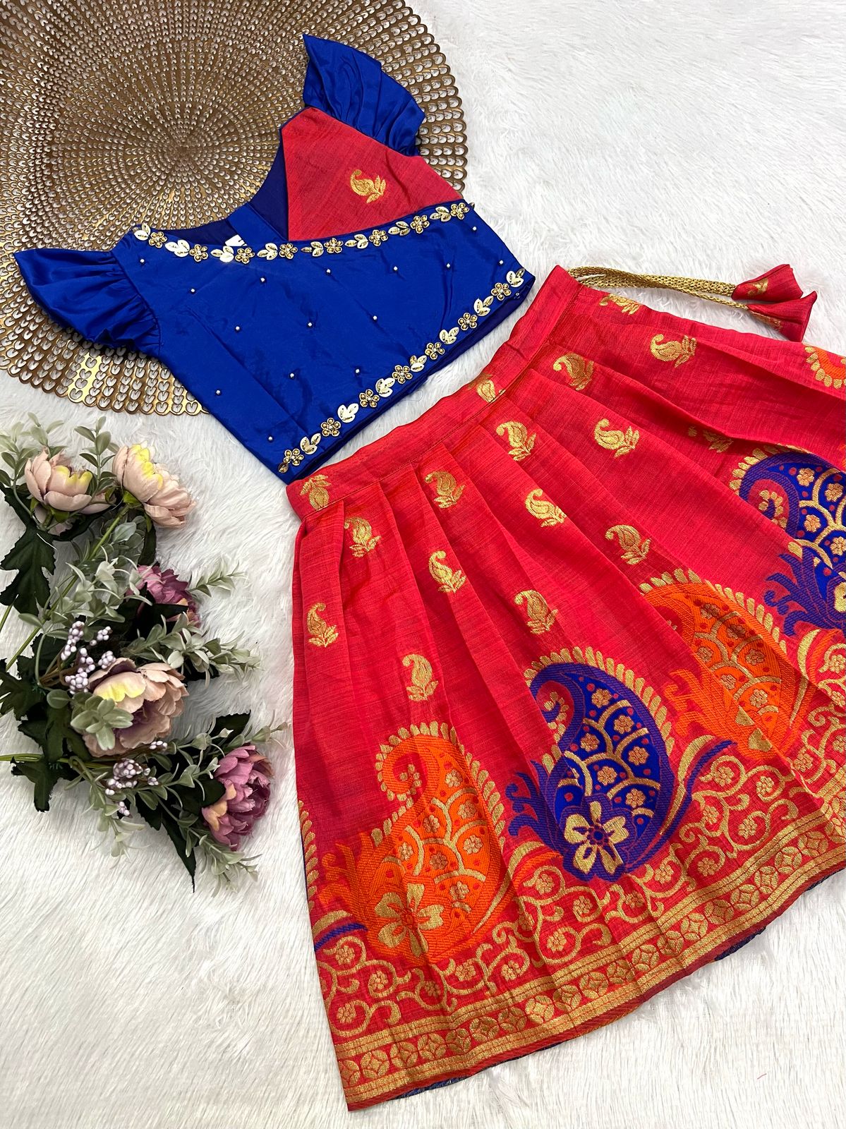 Rangoli - Royal Blue Pink Designer Minipattu