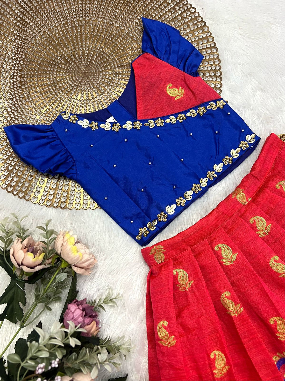 Rangoli - Royal Blue Pink Designer Minipattu