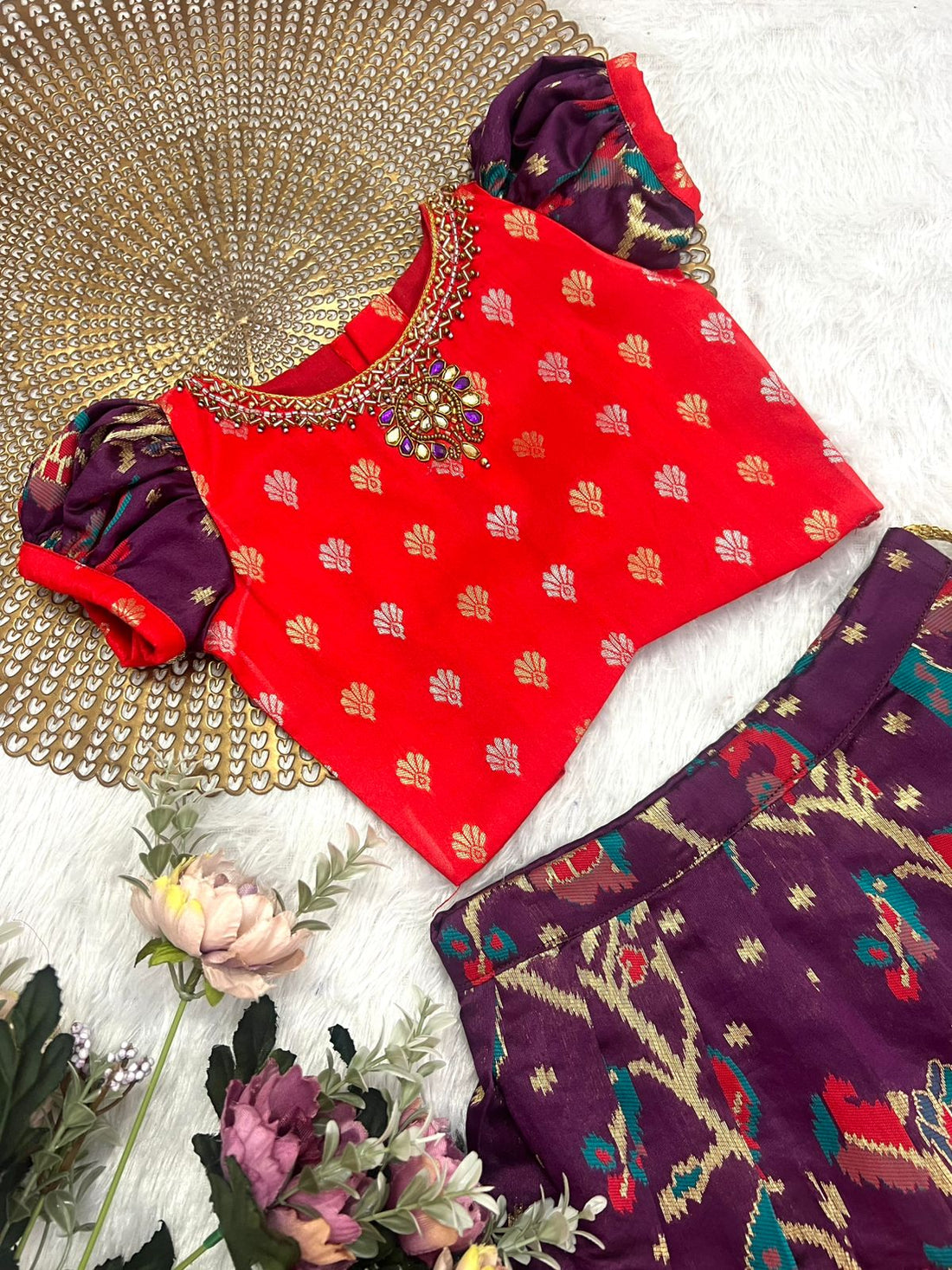 Anvi - Red Purple Patola Designer Minipattu