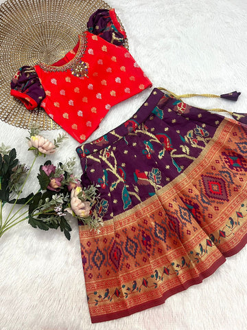 Anvi - Red Purple Patola Designer Minipattu