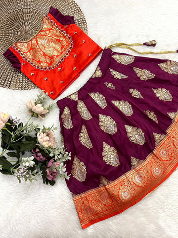 Sakshi - Orange Burgundy Designer Minipattu
