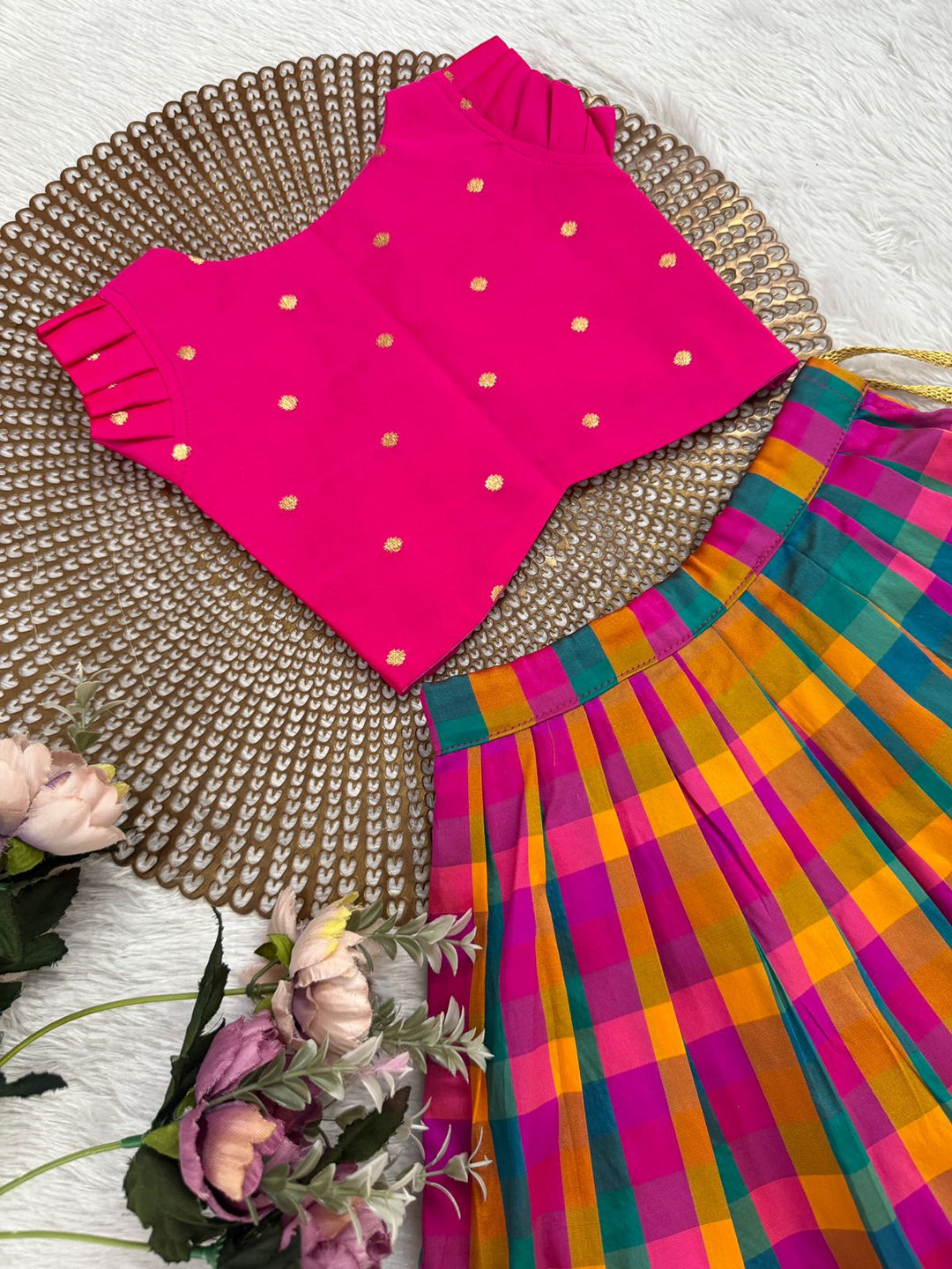 Vedika Pink Checks Silk Minipattu